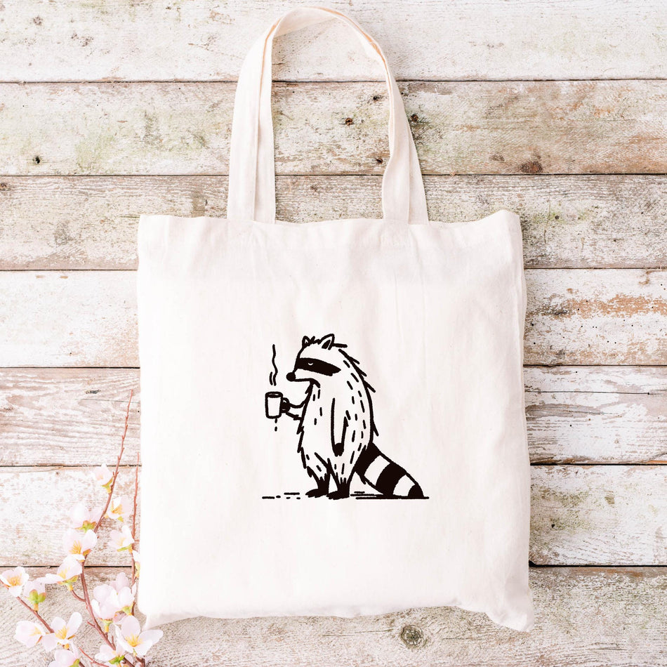 Funny Raccoon Cotton Canvas Tote Bag | Monday Sucks Shopper, Eco-Friendly Gift, Grocery Bag, Beach Tote, Art Lovers Gift