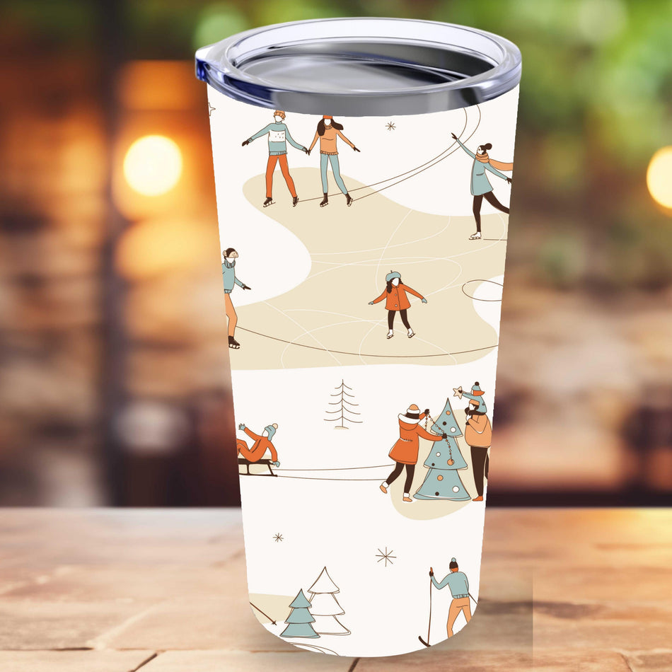 Winter Wonderland Tumbler, Cozy Hot Drink Cup, Holiday Gift for Ice Skaters, Snow Lovers, Christmas Mugs, Winter Decor