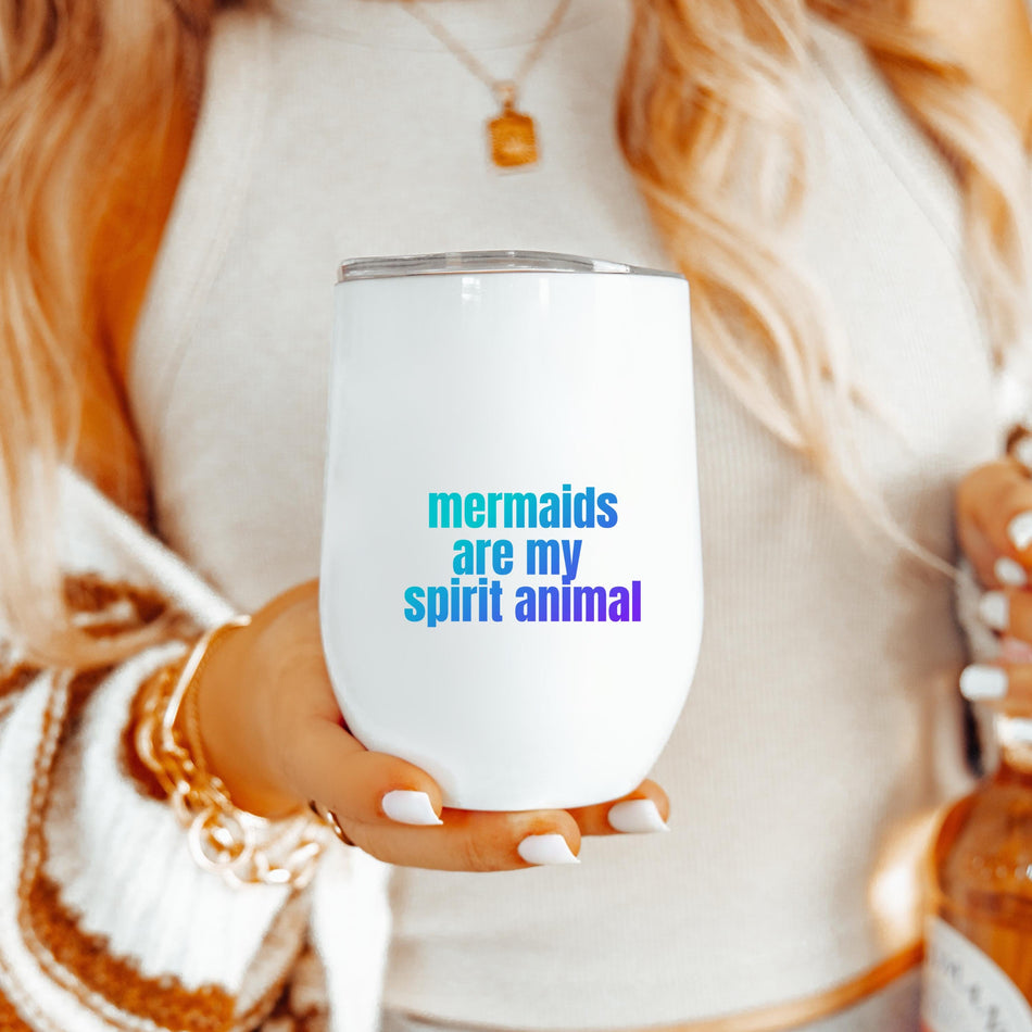 Mermaid Spirit Animal Wine Tumbler, 12oz - Fun Gift for Beach Lovers, Bachelorette Party Favor, Summer Drinkware, Unique Lounge Accessory,