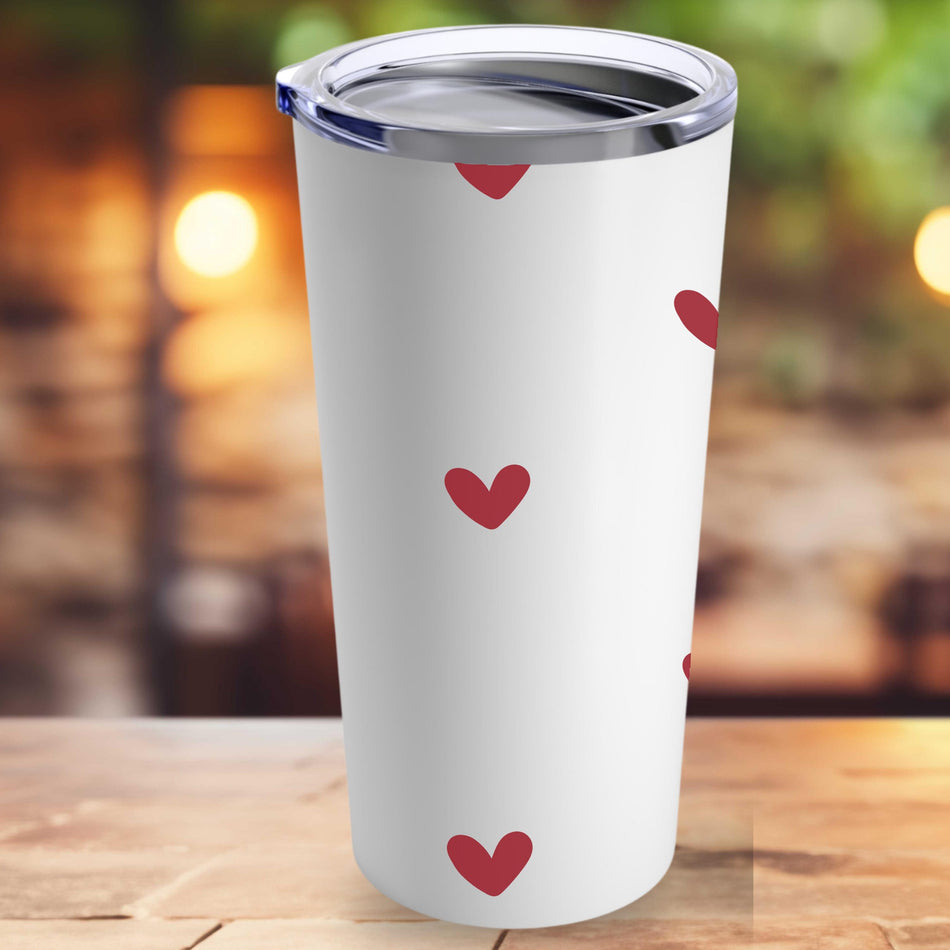 Love Hearts Tumbler, Cute Heart Tumbler, Valentine's Gift, Sweetheart Mug, Drinkware for Moms, Reusable Coffee Cup