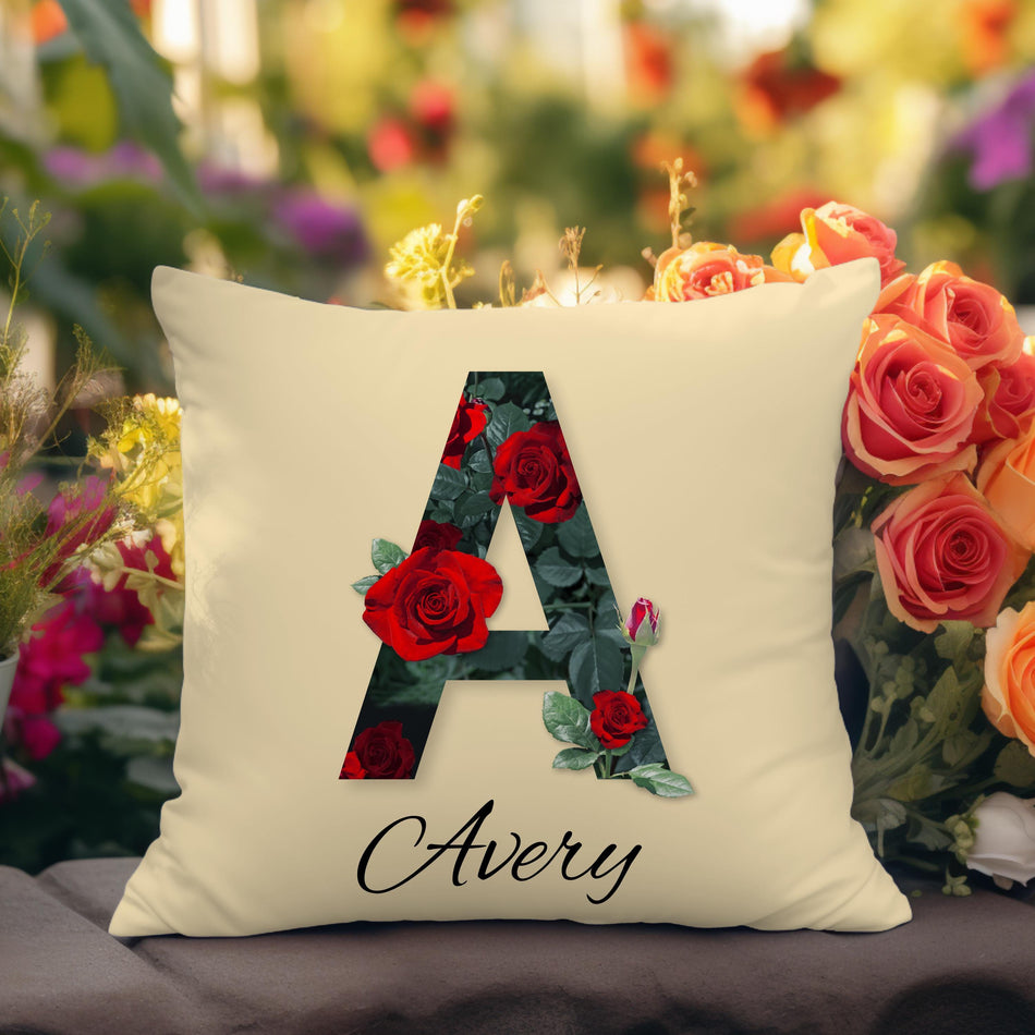 Personalized Floral Initial Pillow with Custom Name, Home Decor, Gift for Her, Couch Accent, Wedding Present, Nature Vibe
