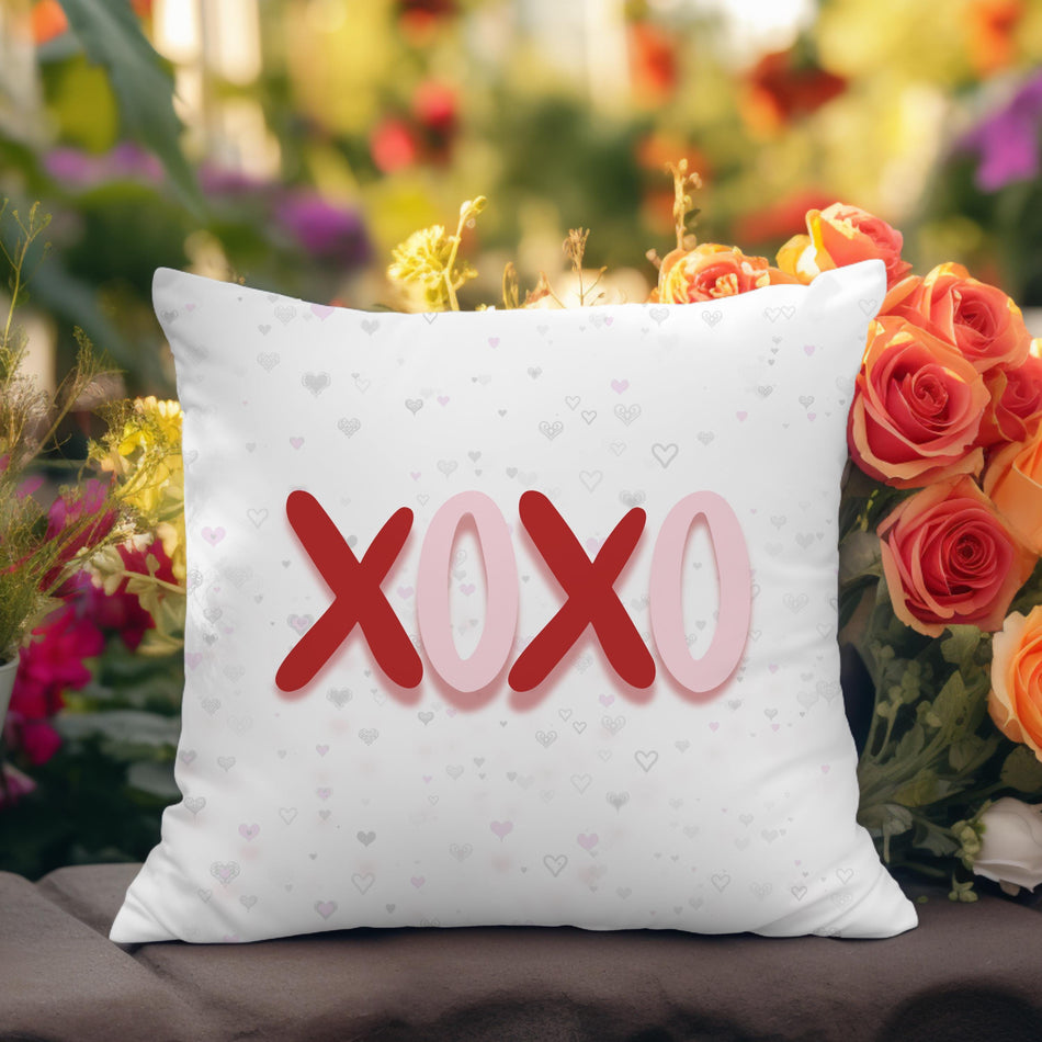 XOXO Square Pillow, Cozy Home Decor, Valentine's Gift, Love Decor, Heart Pattern Cushion, Throw Pillow for Couples