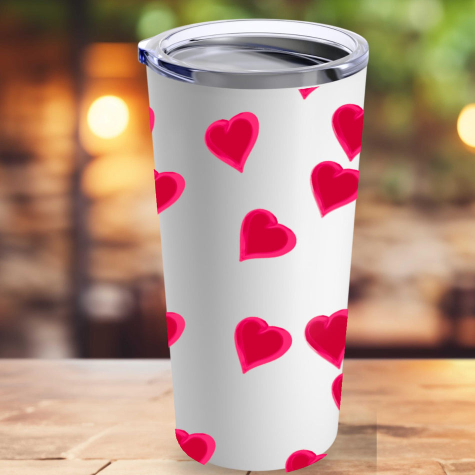 Valentine Hearts Tumbler, Love Gift, Cute Mug, Heart Design, Wedding Favors, Valentine's Day, Drinkware, Gift Idea